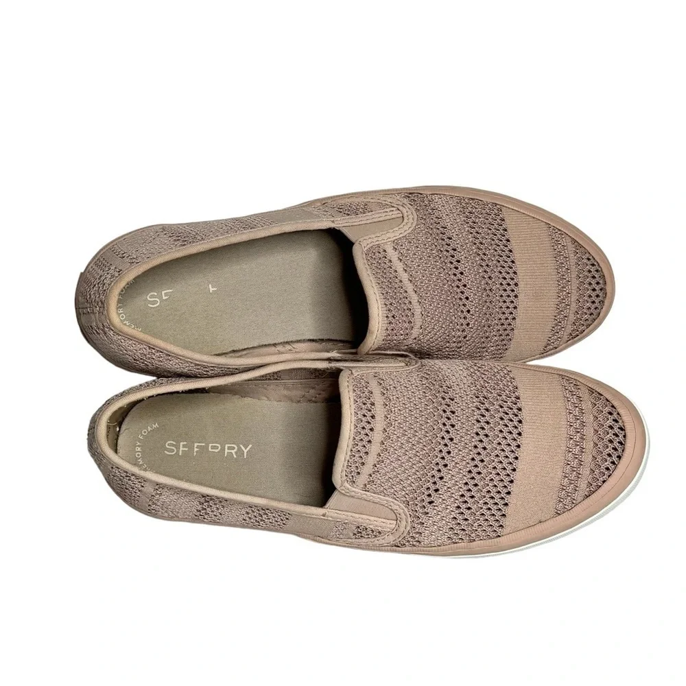 Sperry Seaside Striped Slip On Shoes Size 8 Knit Memory Foam Boat Shoe Pink EUC
